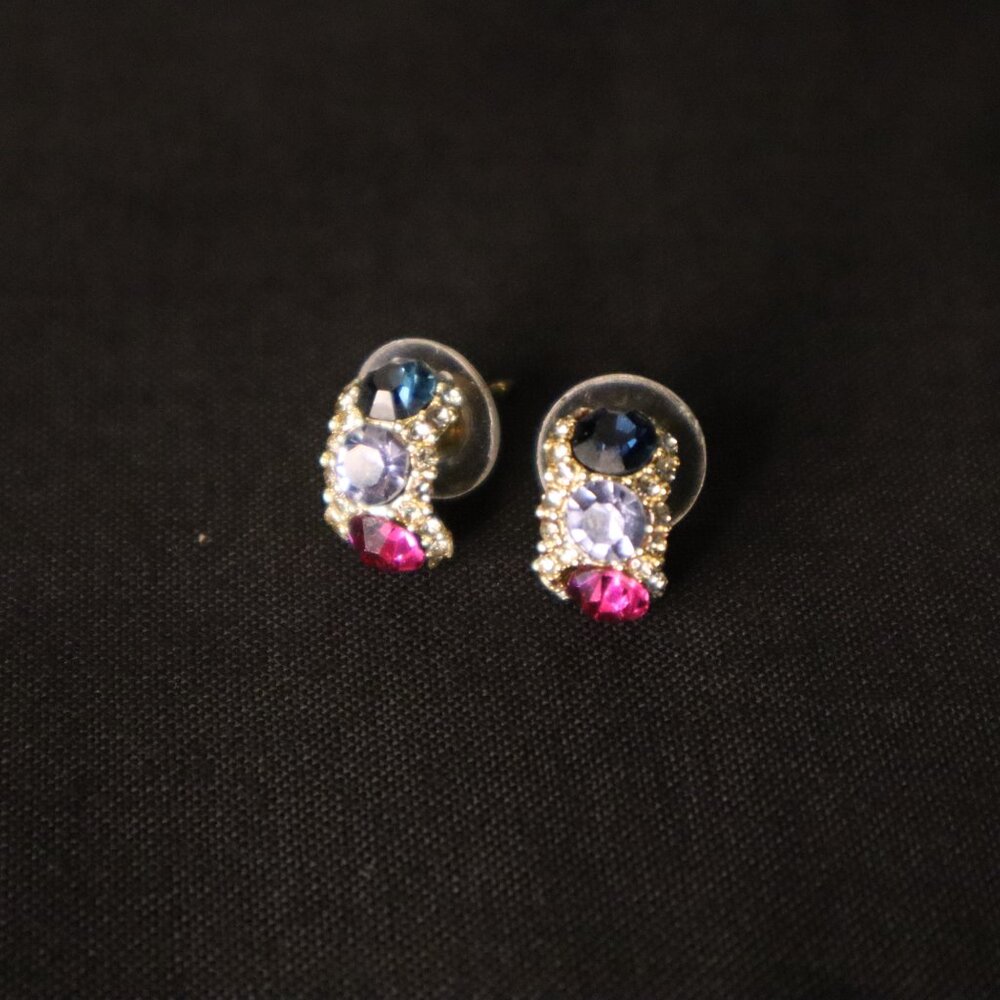 Gold-Tone Multicolor Crystal Stud Earrings - Picture 3 of 4